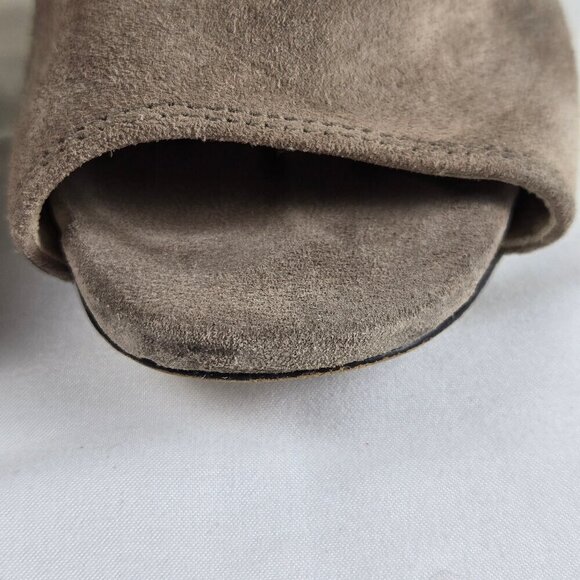 MICHAEL Michael Kors Size 8M Taupe Suede Leather Stiletto Peep Toe Booties Chain - Picture 9 of 16